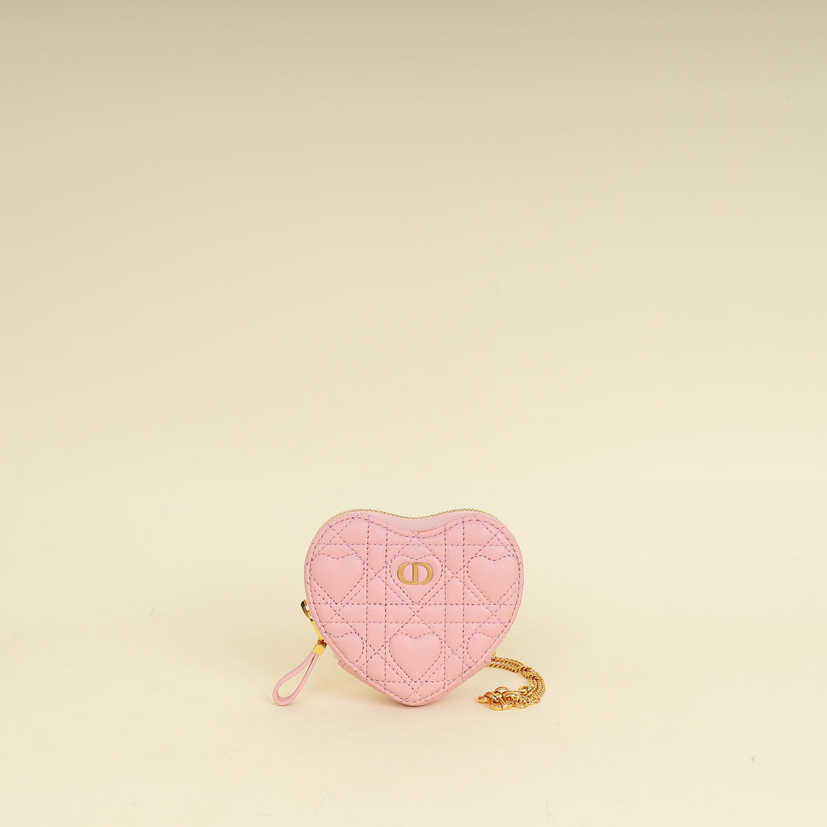 Christian Dior Pale Pink Dioramour Dior Caro Heart Pouch with Chain-Christian Dior-THE CLOSET