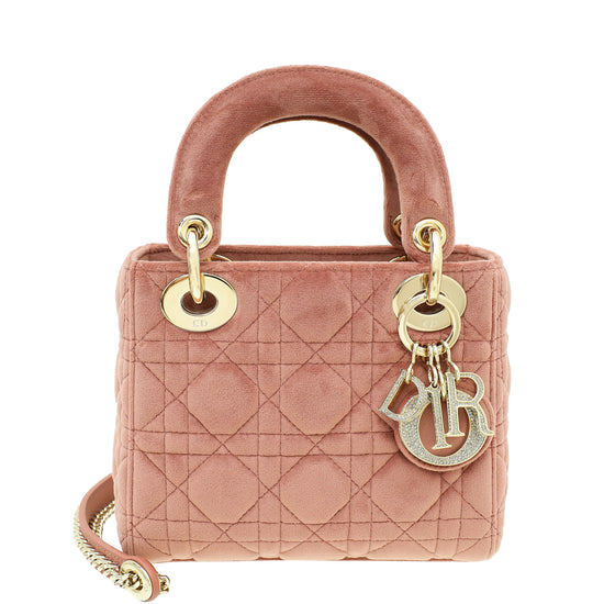 Christian Dior Pink Velvet Lady Dior Mini Chain Bag