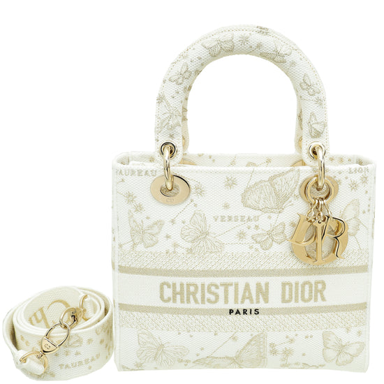 Christian Dior Bicolor Lady D-Lite Medium Butterfly Zodiac Embroidery Bag