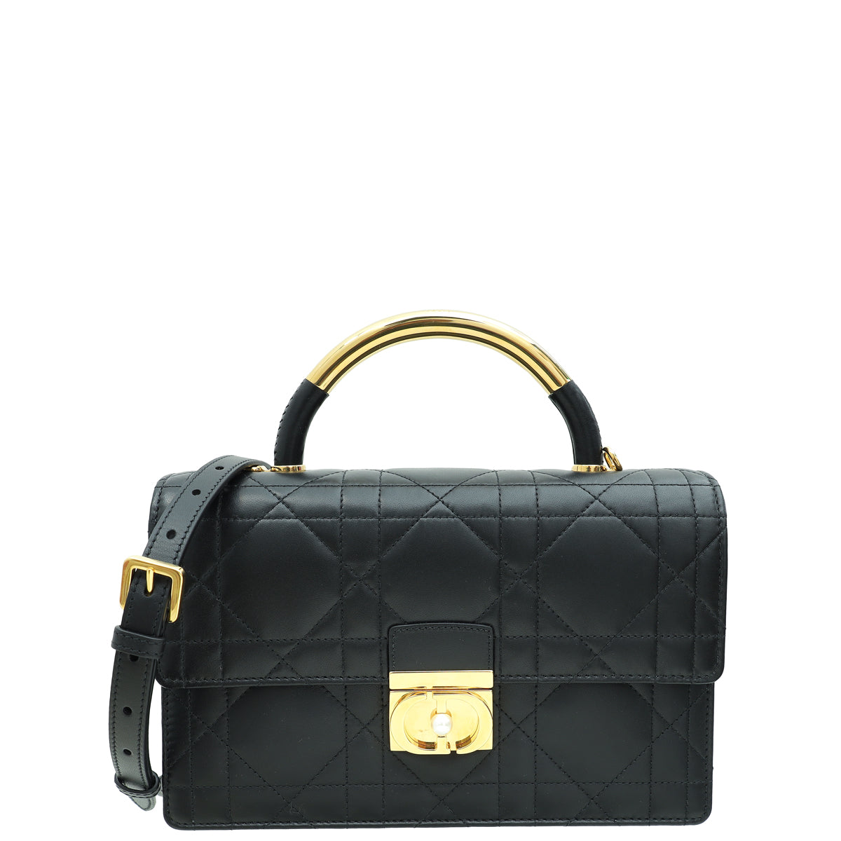 Christian Dior Black Ange Macrocannage Medium Top Handle Bag