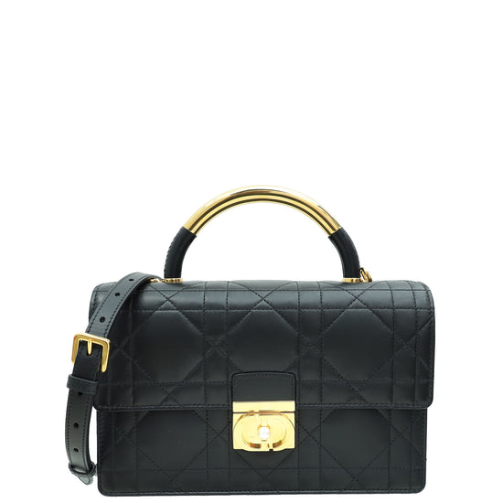 Christian Dior Black Ange Macrocannage Medium Top Handle Bag