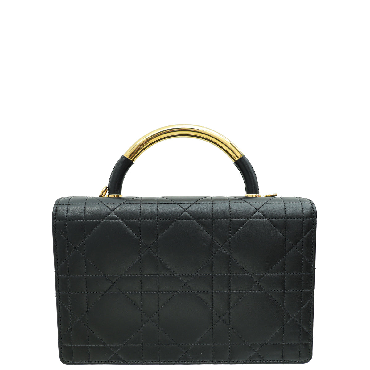 Christian Dior Black Ange Macrocannage Medium Top Handle Bag