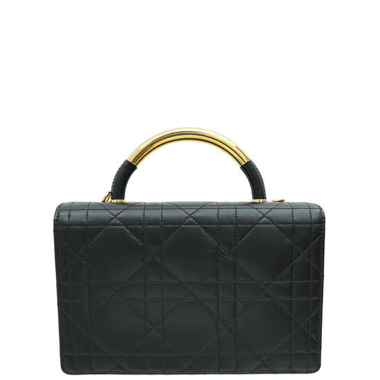 Christian Dior Black Ange Macrocannage Medium Top Handle Bag