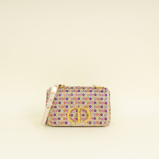 Christian Dior Gold Multicolor Caro Embellished Small Flap Bag