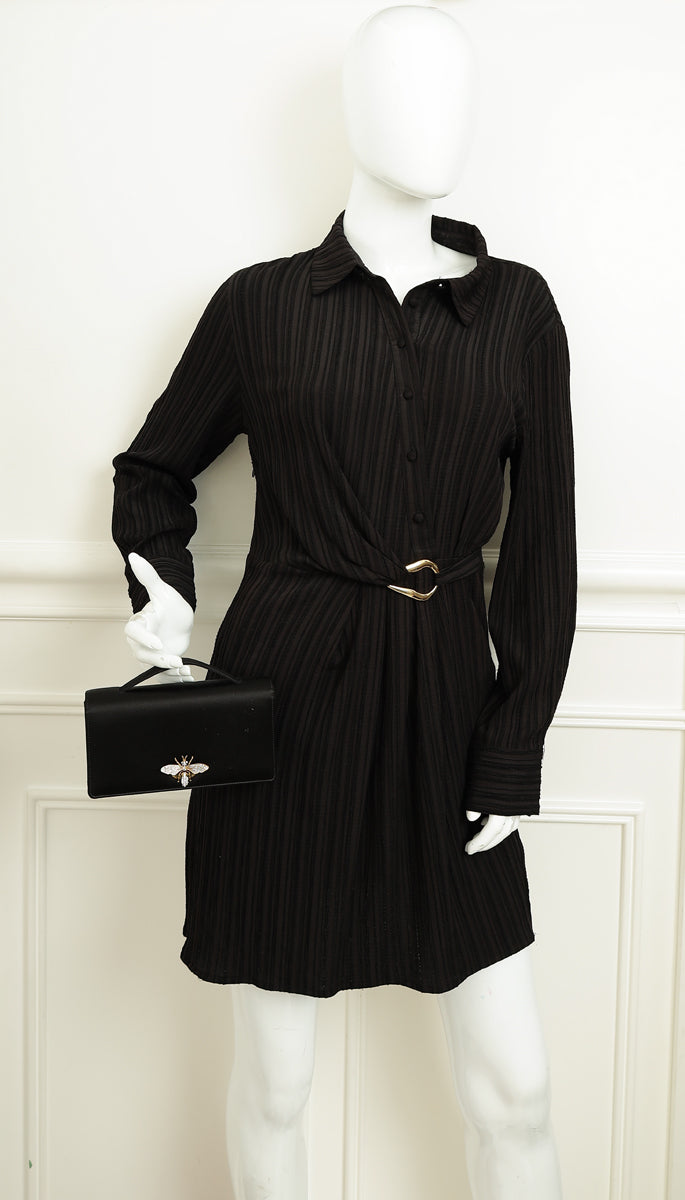 Christian Dior Black D-Bee Satin Evening Clutch Bag-Christian Dior-THE CLOSET