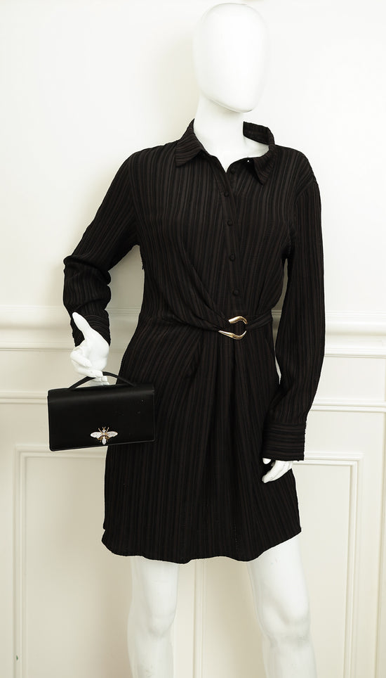 Christian Dior Black D-Bee Satin Evening Clutch Bag-Christian Dior-THE CLOSET