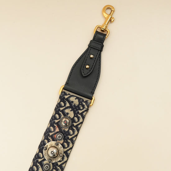 Christian Dior Navy Blue Signature Dior Vintage Oblique Medallion Bag Strap-Christian Dior-THE CLOSET