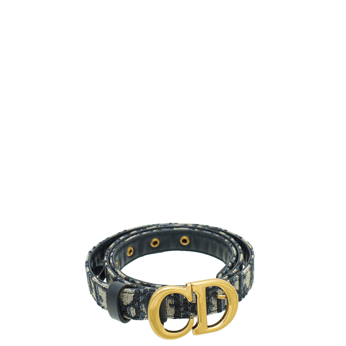 Christian Dior Navy Blue Oblique Saddle 20mm Belt-Christian Dior-THE CLOSET