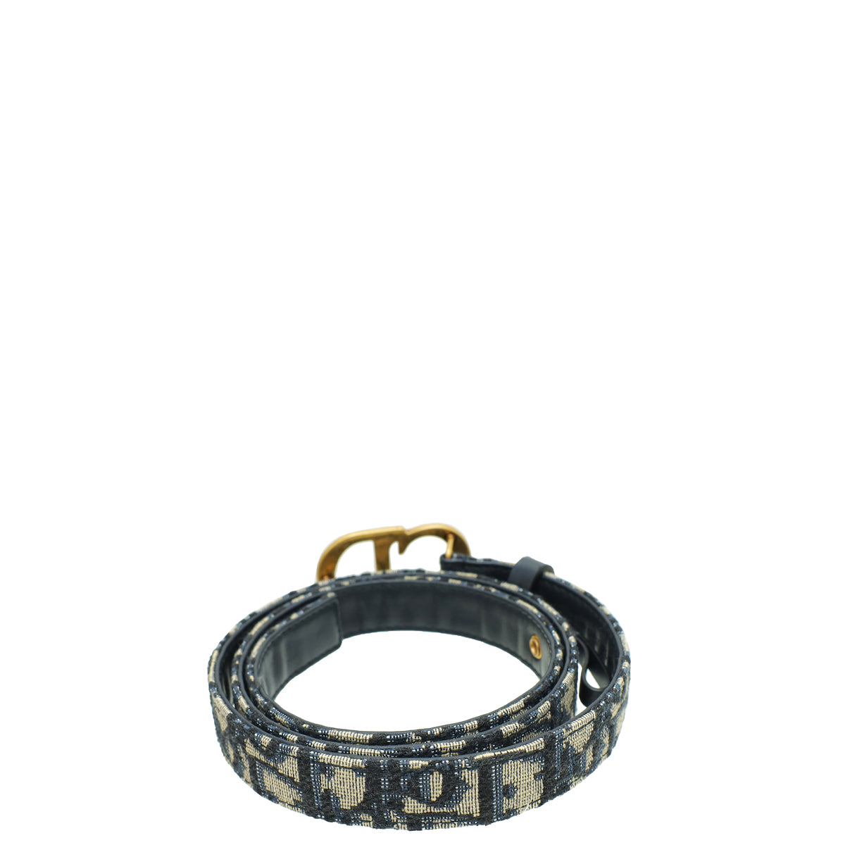 Christian Dior Navy Blue Oblique Saddle 20mm Belt-Christian Dior-THE CLOSET