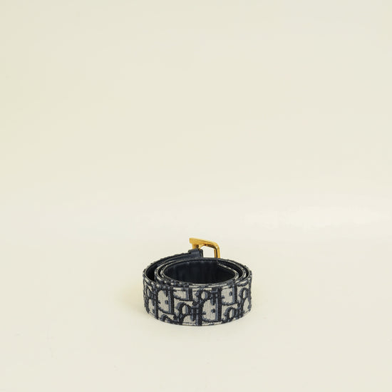 Christian Dior Navy Blue Oblique Diorquake 35mm Buckle Belt