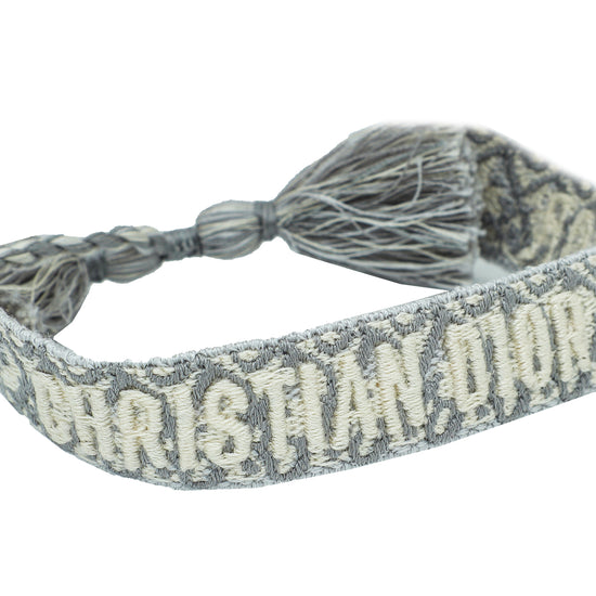 Christian Dior Gray J'Adior Embroidered Cotton Bracelet