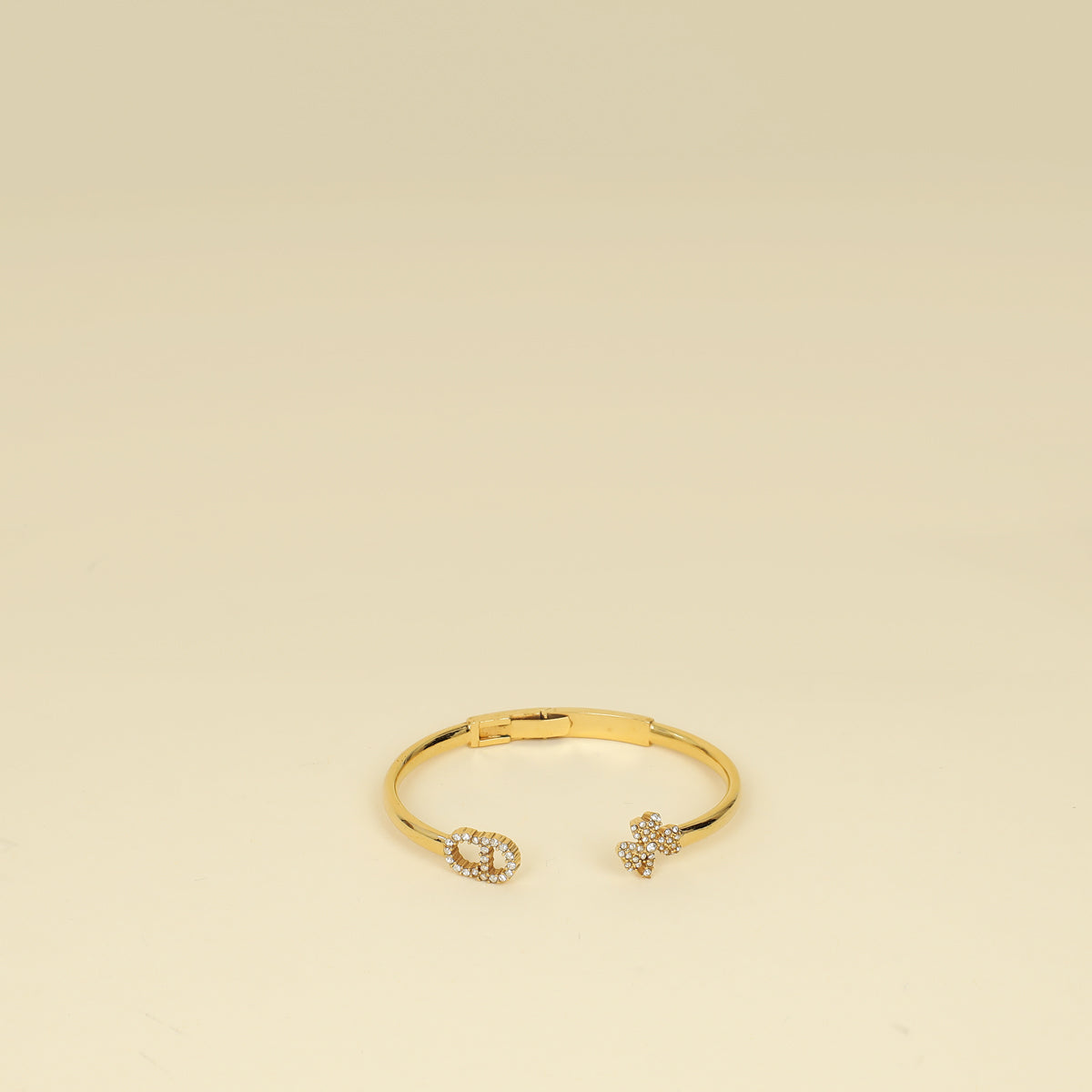 Christian Dior Gold CD Clover Crystal Cuff Bracelet-Christian Dior-THE CLOSET