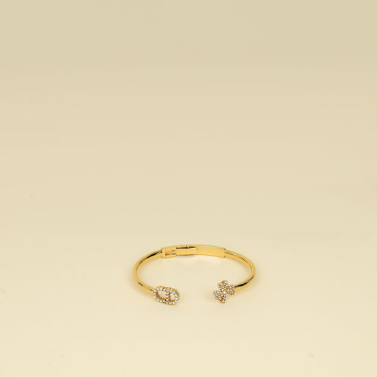 Christian Dior Gold CD Clover Crystal Cuff Bracelet-Christian Dior-THE CLOSET
