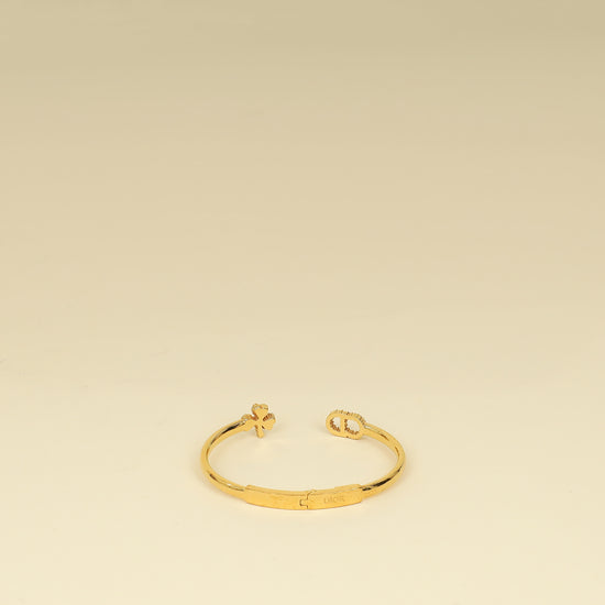 Christian Dior Gold CD Clover Crystal Cuff Bracelet-Christian Dior-THE CLOSET