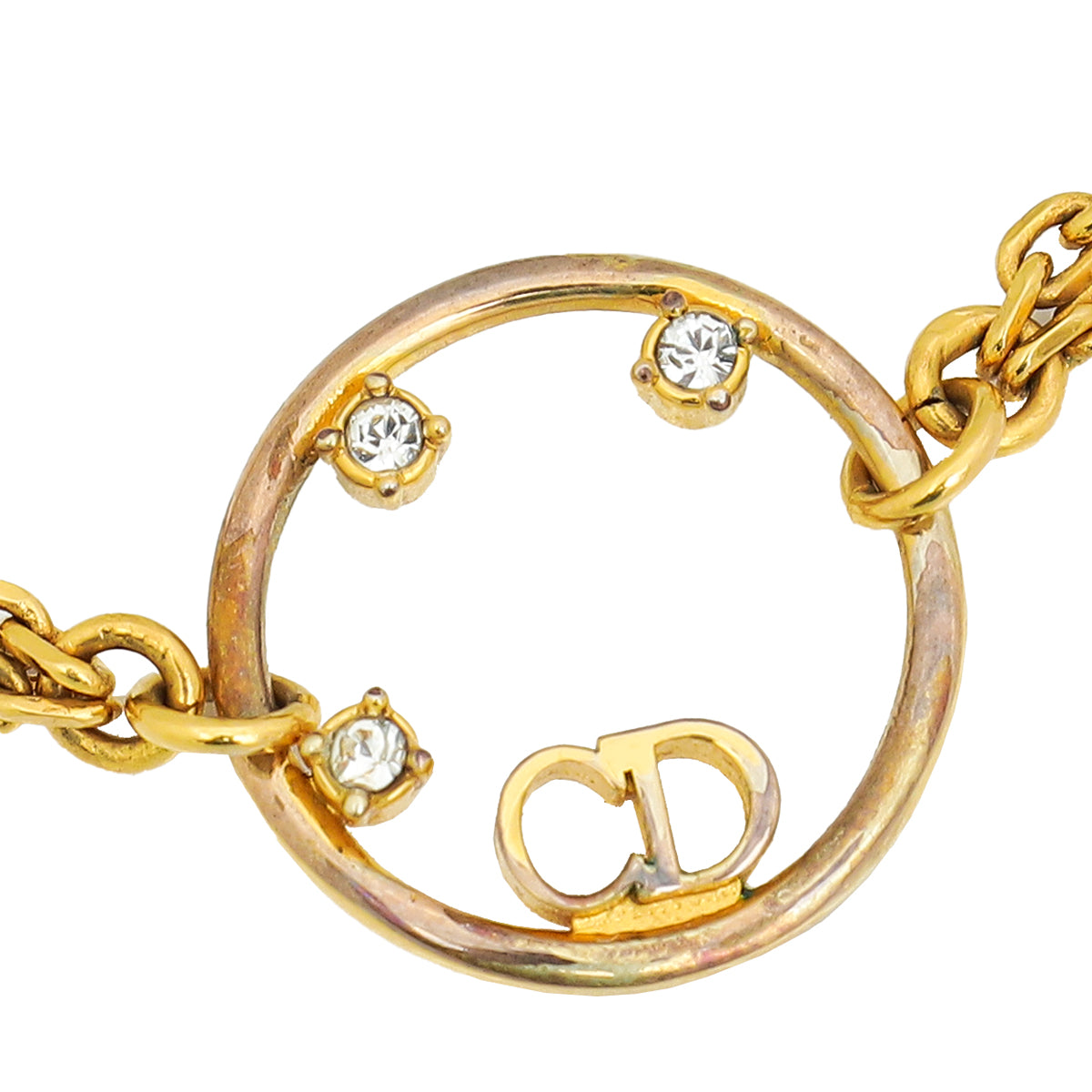 Christian Dior Yellow Gold Finish CD Crystal Station Double Chain Bracelet-Christian Dior-THE CLOSET