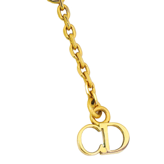 Christian Dior Yellow Gold Finish CD Crystal Station Double Chain Bracelet