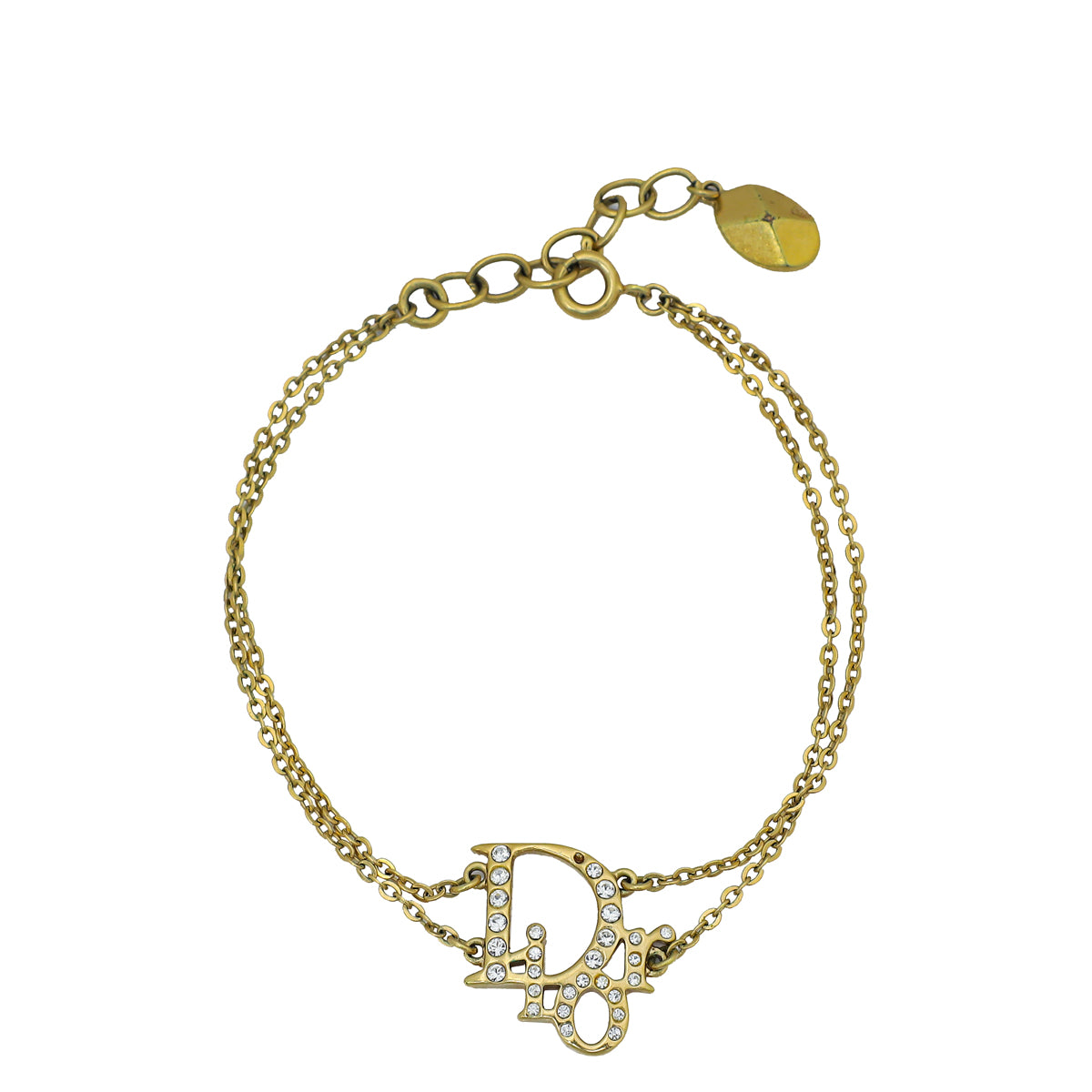 Christian Dior Gold Finish Logo w/Crystal Double Chain Bracelet