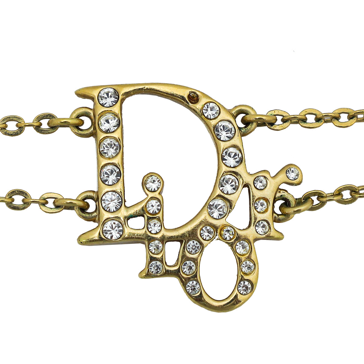 Christian Dior Gold Finish Logo w/Crystal Double Chain Bracelet-Christian Dior-THE CLOSET