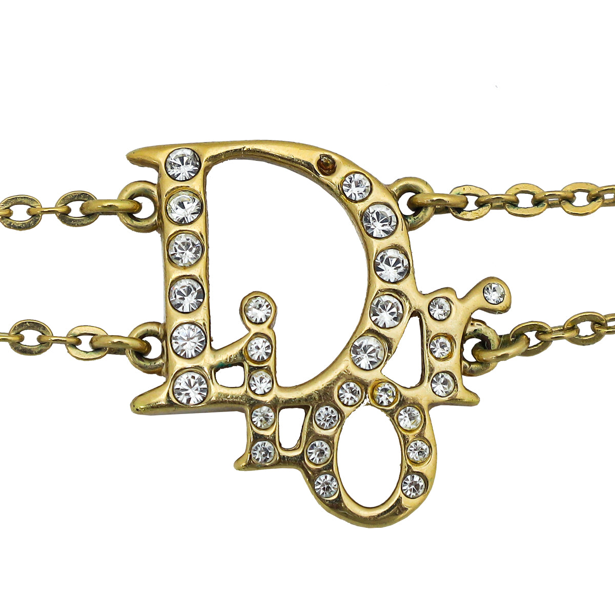 Christian Dior Gold Finish Logo w/Crystal Double Chain Bracelet – The ...