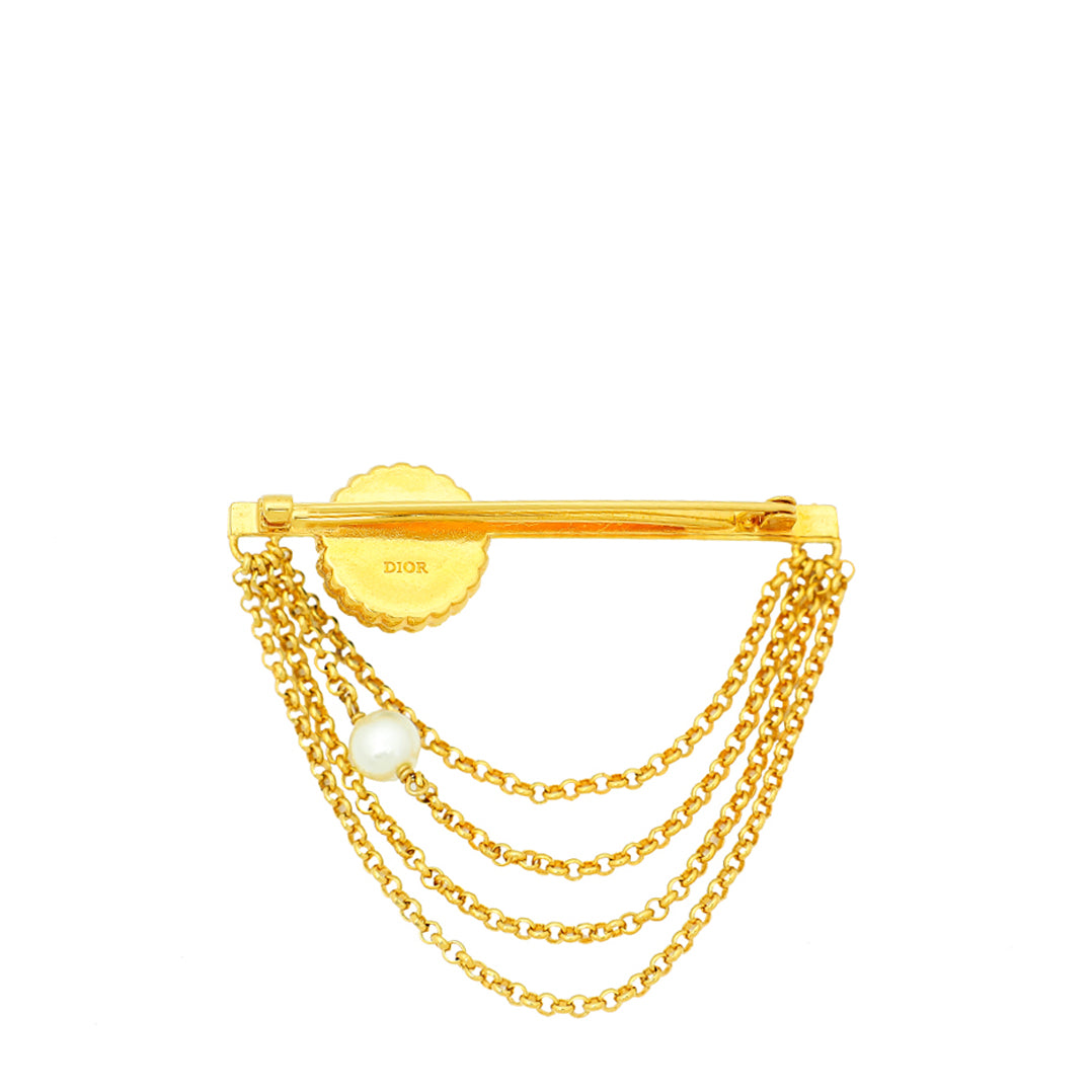 Christian Dior Bicolor Petit CD Pearl Brooch-Christian Dior-THE CLOSET