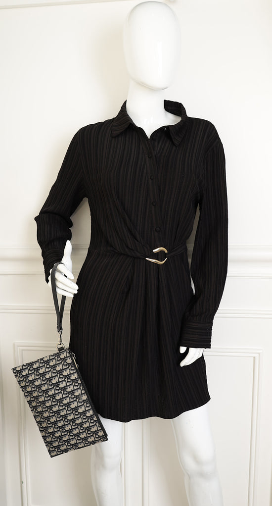 Christian Dior Navy Blue Oblique A5 Zipped Pouch