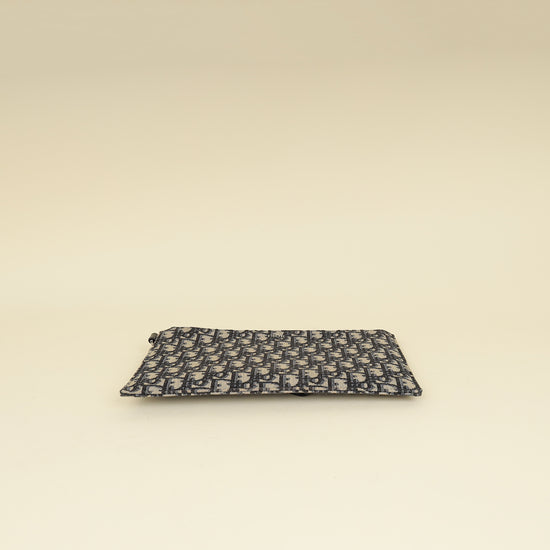 Christian Dior Navy Blue Oblique A5 Zipped Pouch