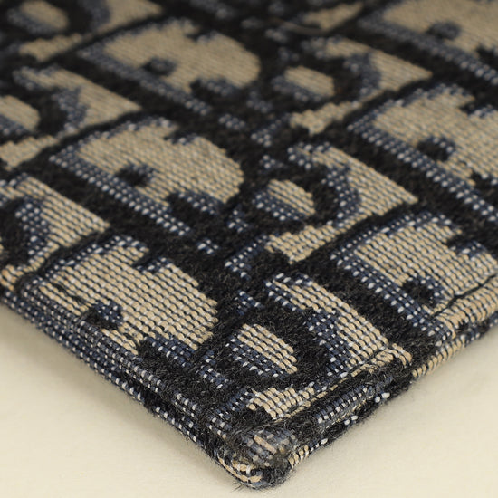 Christian Dior Navy Blue Oblique A5 Zipped Pouch