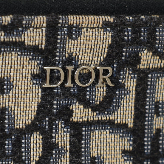 Christian Dior Navy Blue Oblique A5 Zipped Pouch