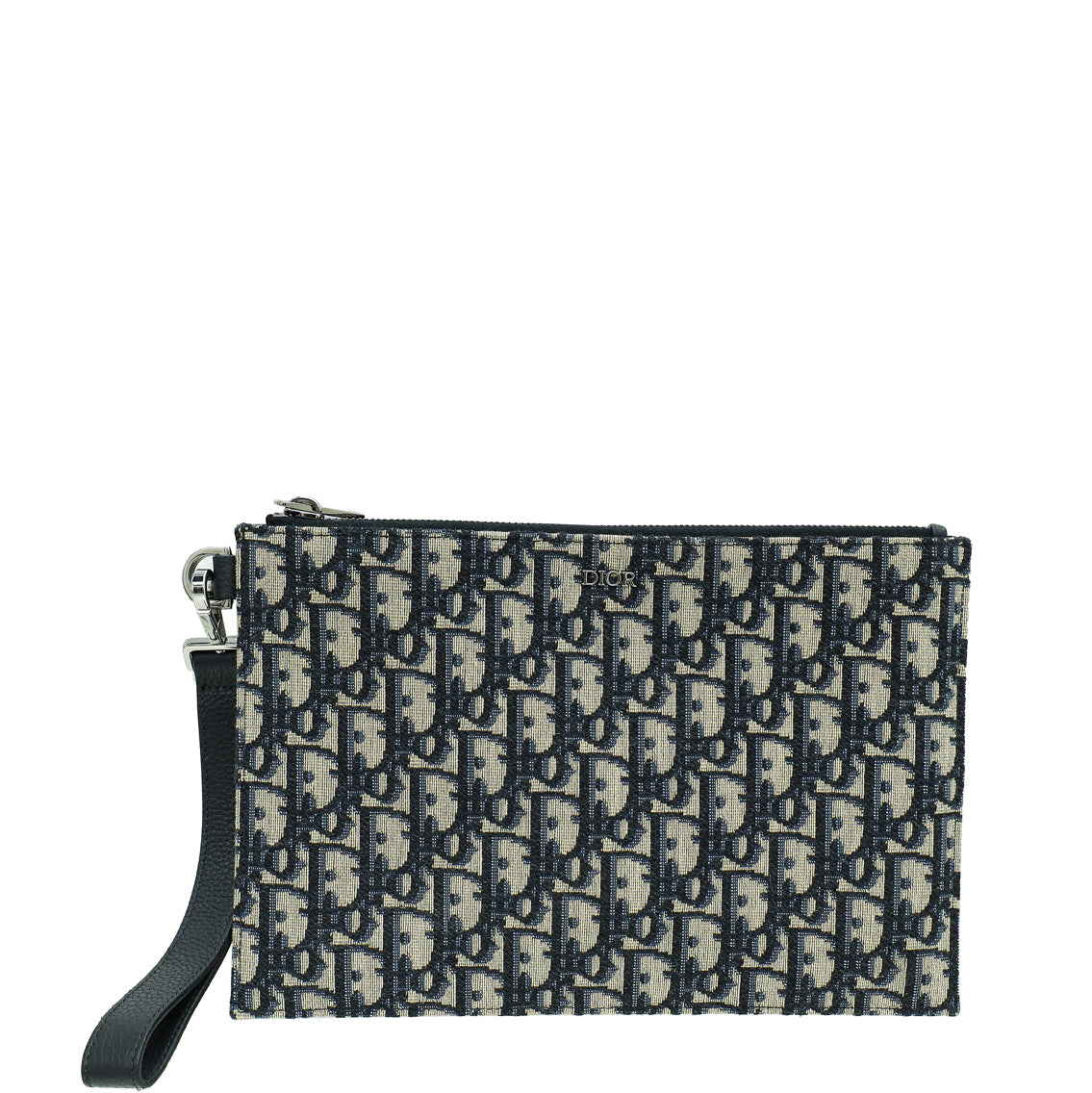 Christian Dior Navy Blue Oblique Jacquard A5 Pouch-Christian Dior-THE CLOSET
