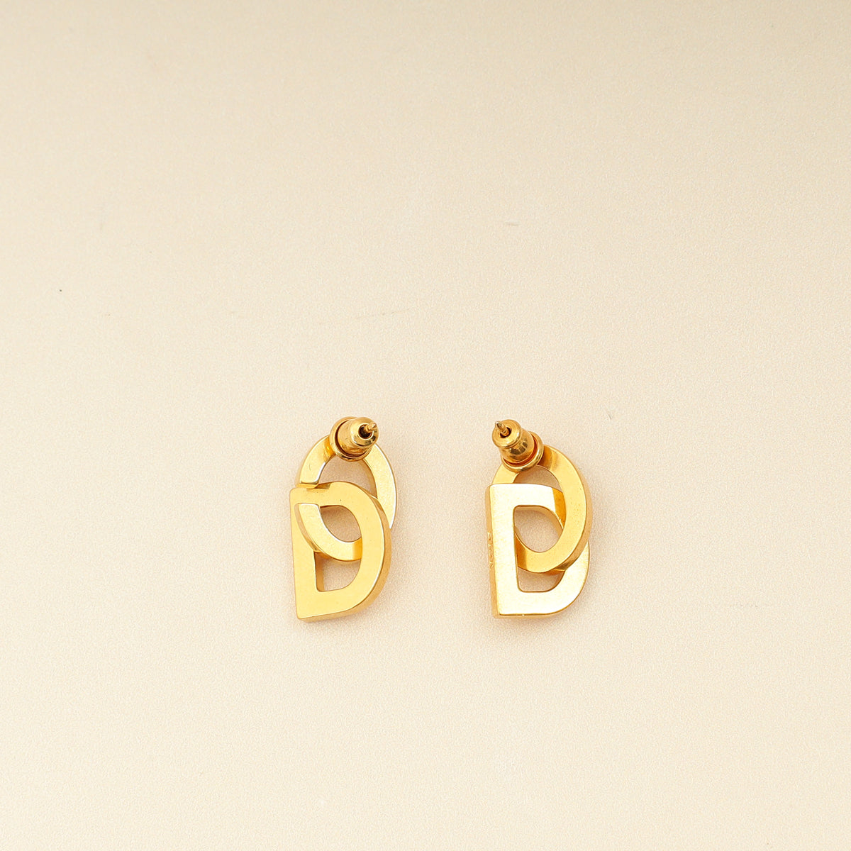 Christian Dior Gold Finish CD Drop Stud Earrings-Christian Dior-THE CLOSET