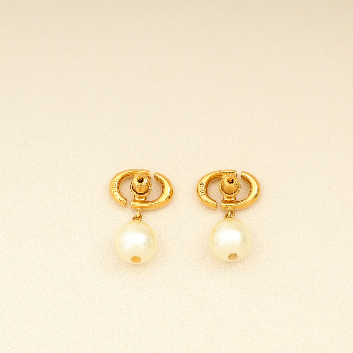 Christian Dior Gold CD Navy Earrings-Christian Dior-THE CLOSET