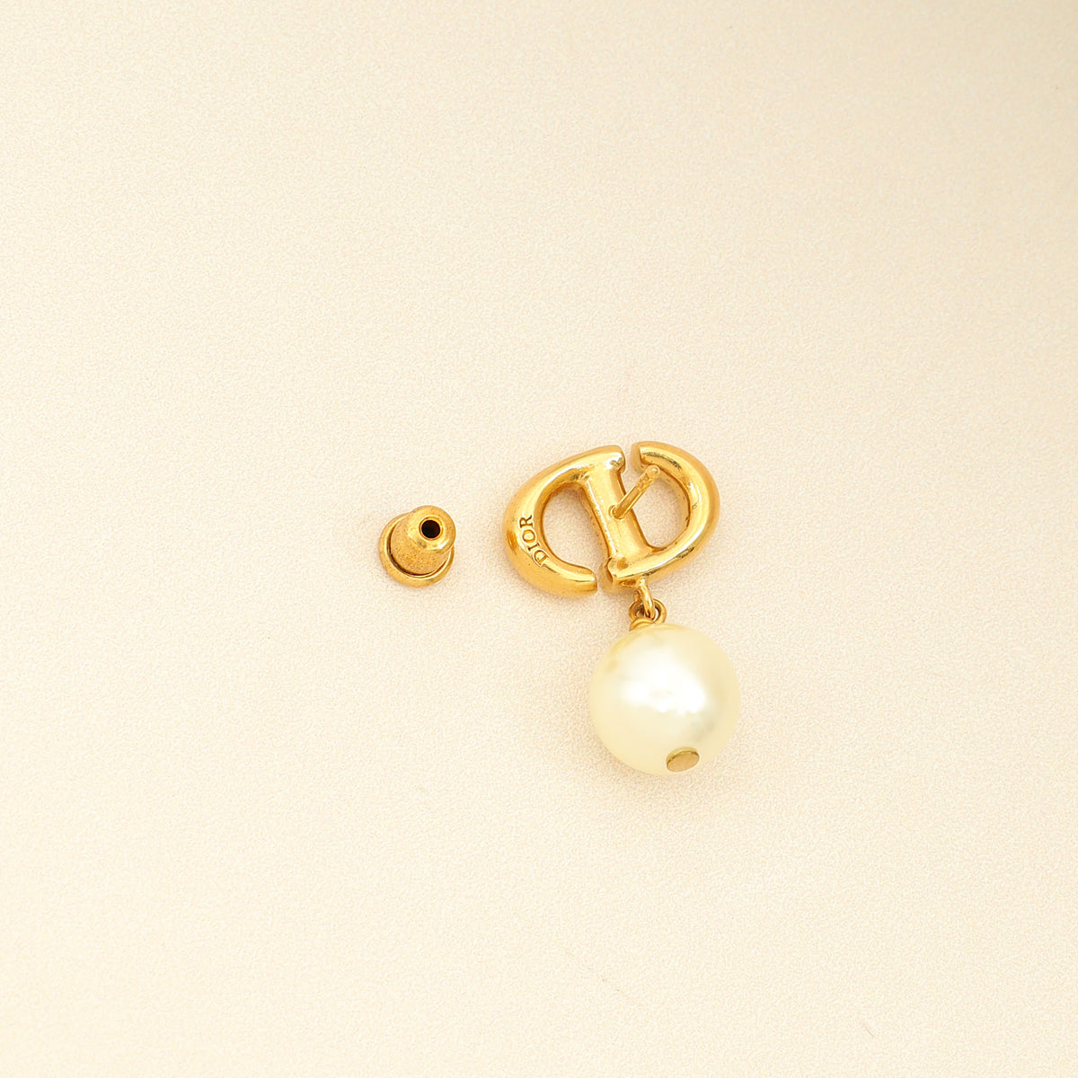 Christian Dior Gold CD Navy Earrings-Christian Dior-THE CLOSET