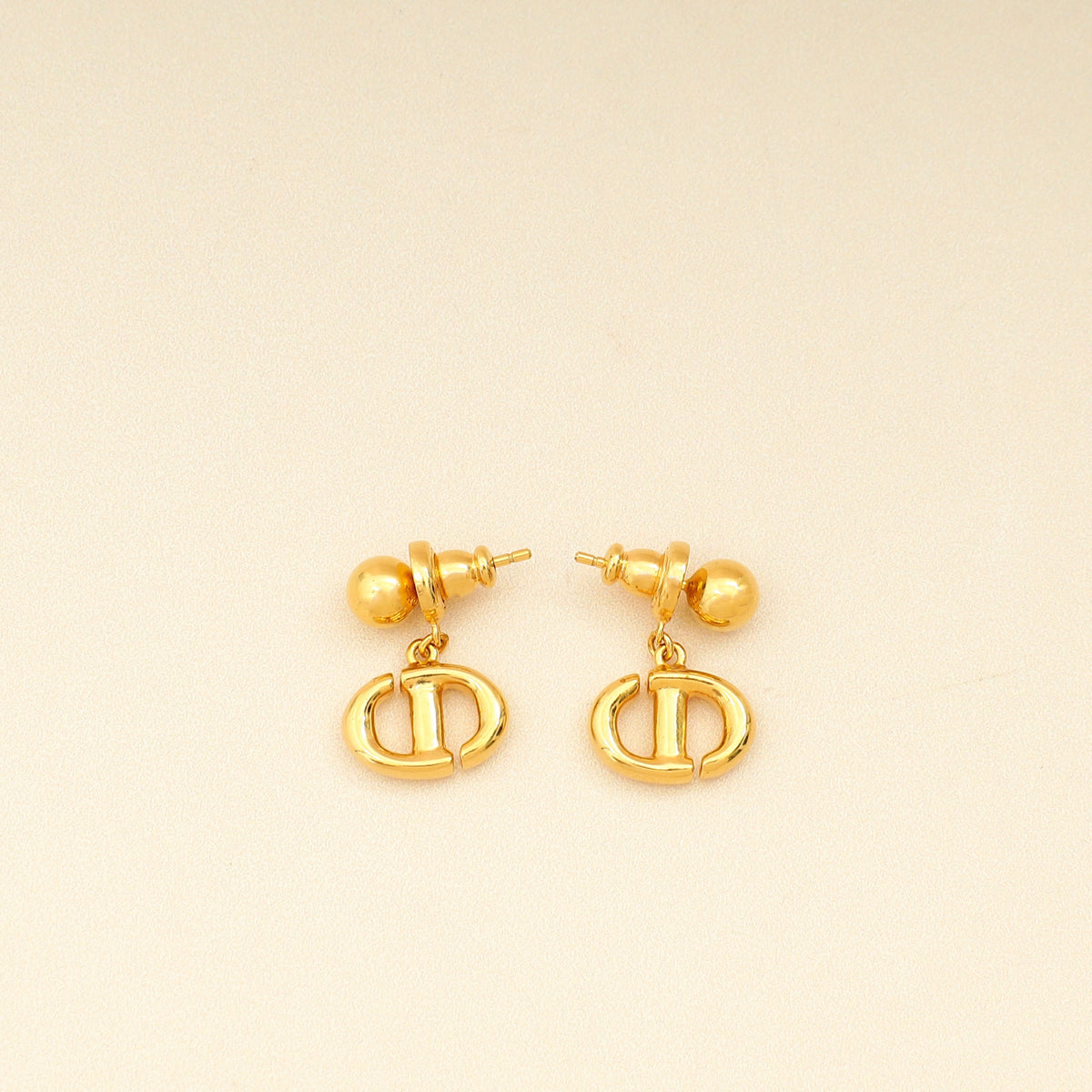 Christian Dior Gold CD Navy Earrings-Christian Dior-THE CLOSET