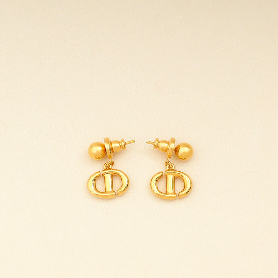 Christian Dior Gold CD Navy Earrings-Christian Dior-THE CLOSET
