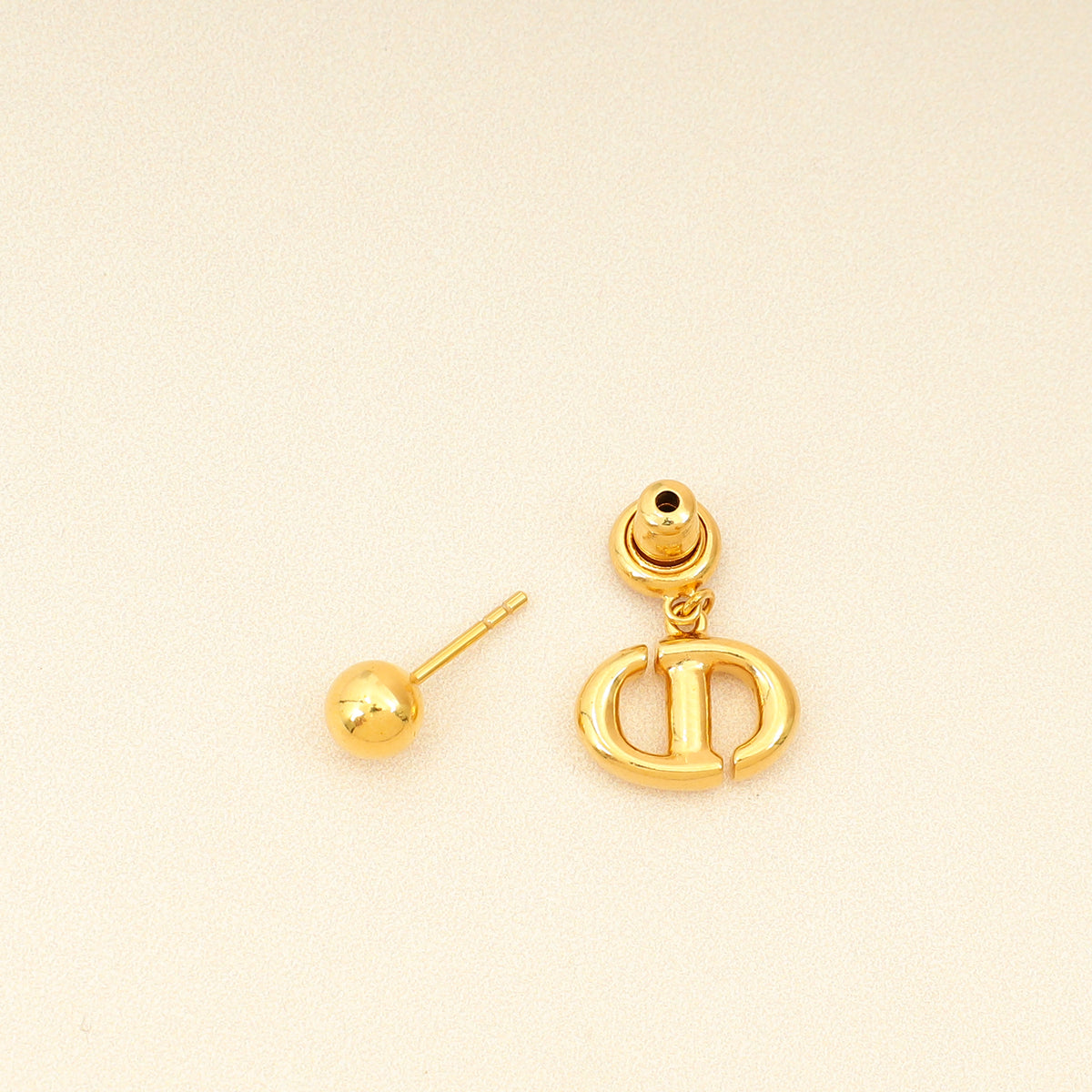 Christian Dior Gold CD Navy Earrings-Christian Dior-THE CLOSET