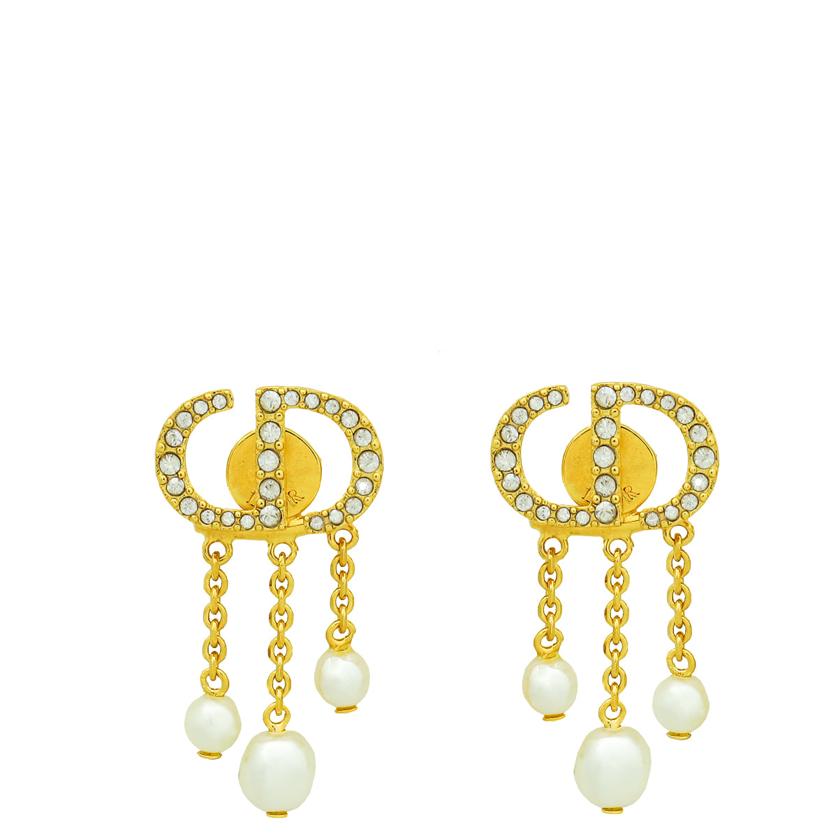 Christian Dior Petit CD Crystal Pearl Drop Earrings-Christian Dior-THE CLOSET