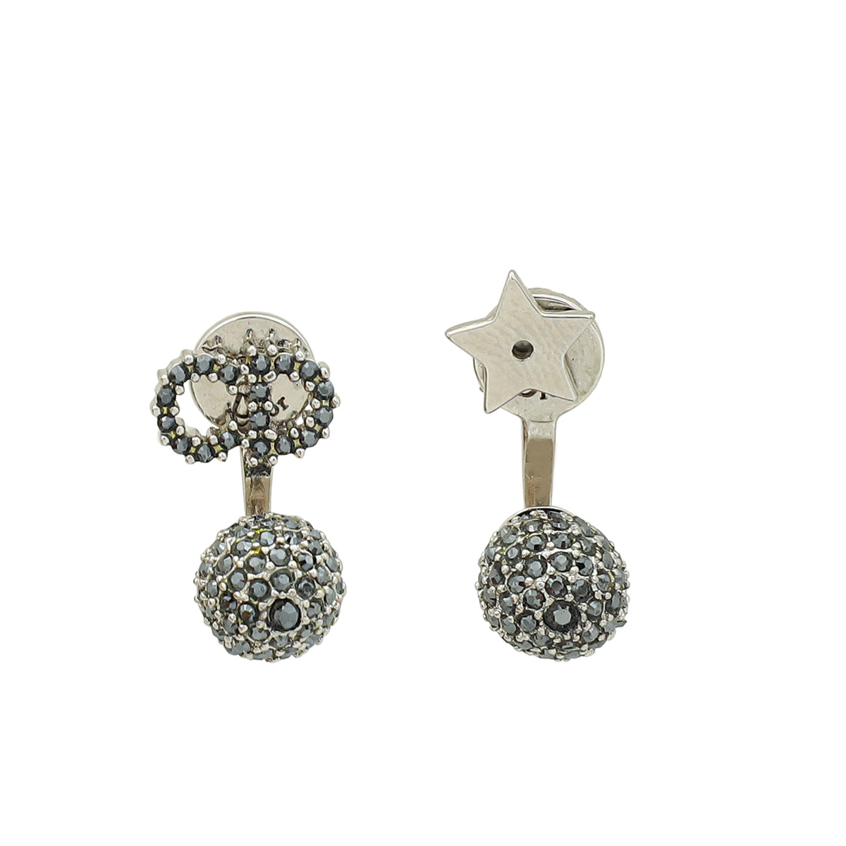Christian Dior Grey Crystal Star CD Earrings-Christian Dior-THE CLOSET