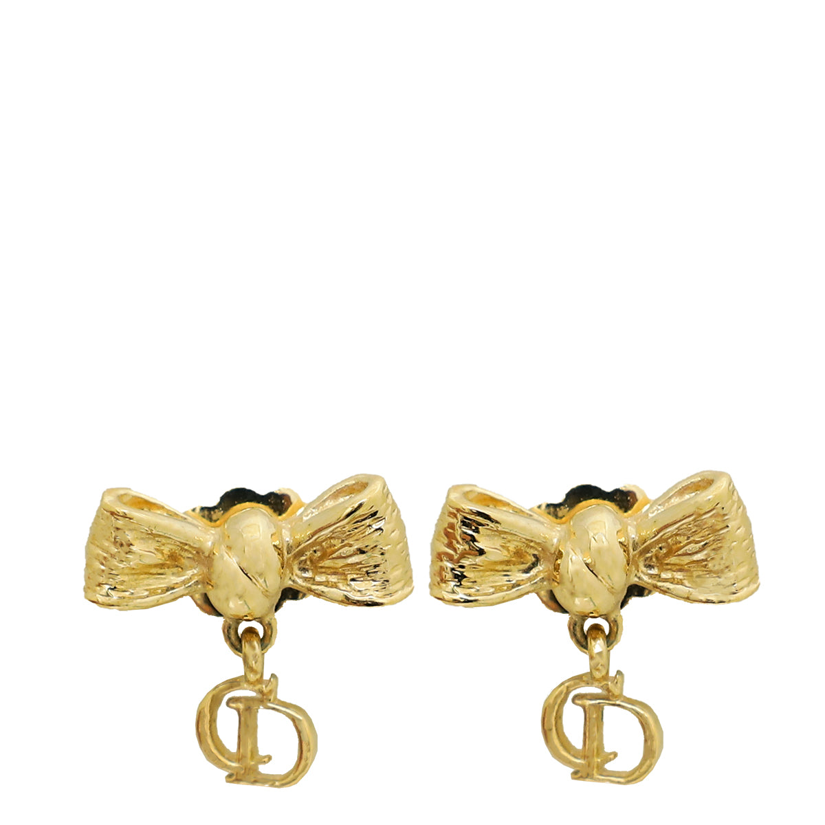 Christian Dior Gold Bow CD Drop Earrings