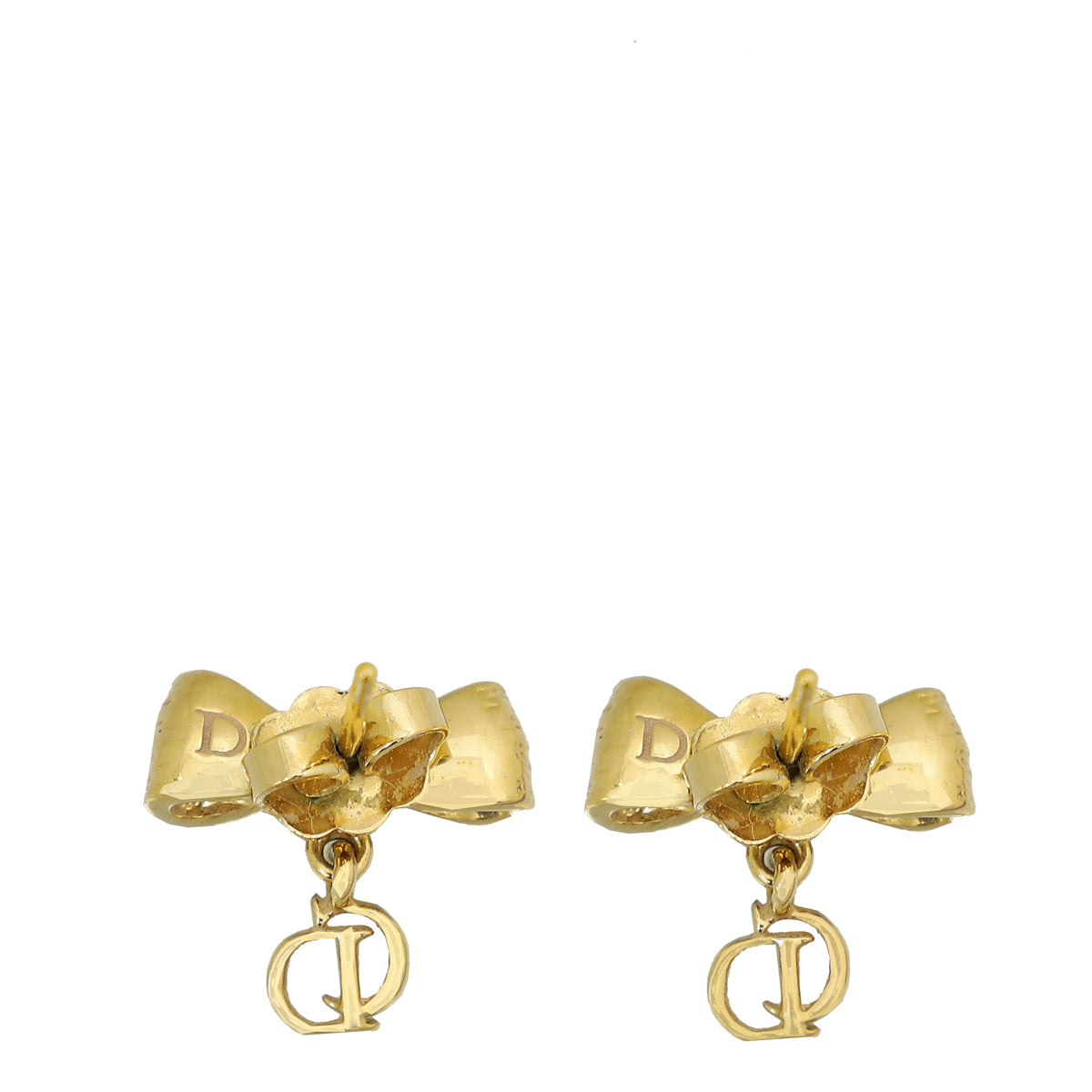 Christian Dior Gold Bow CD Drop Earrings