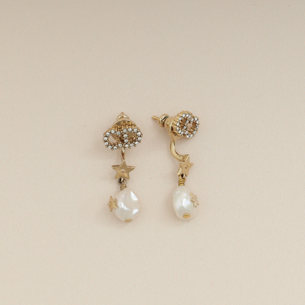 Christian Dior Gold Drop Pearl Petit CD Earrings-Christian Dior-THE CLOSET