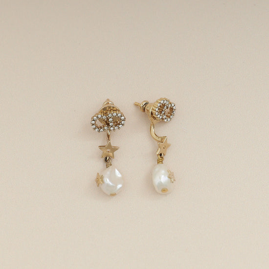 Christian Dior Gold Drop Pearl Petit CD Earrings