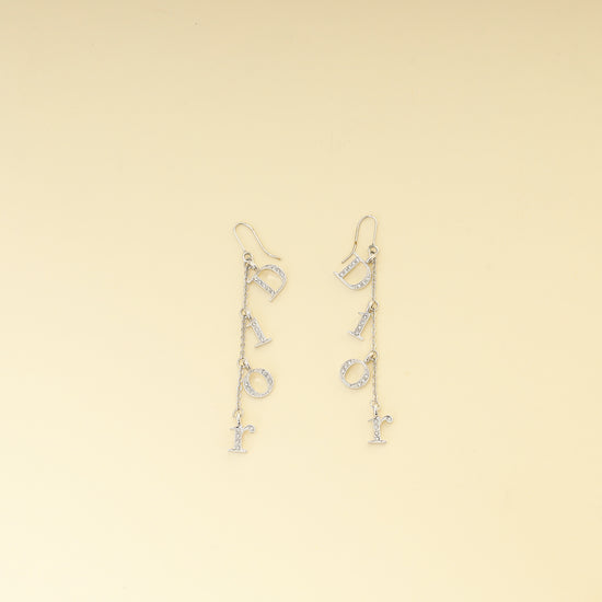 Christian Dior Silver Finish Crystal Logo Letters Dangle Drop Earrings-Christian Dior-THE CLOSET