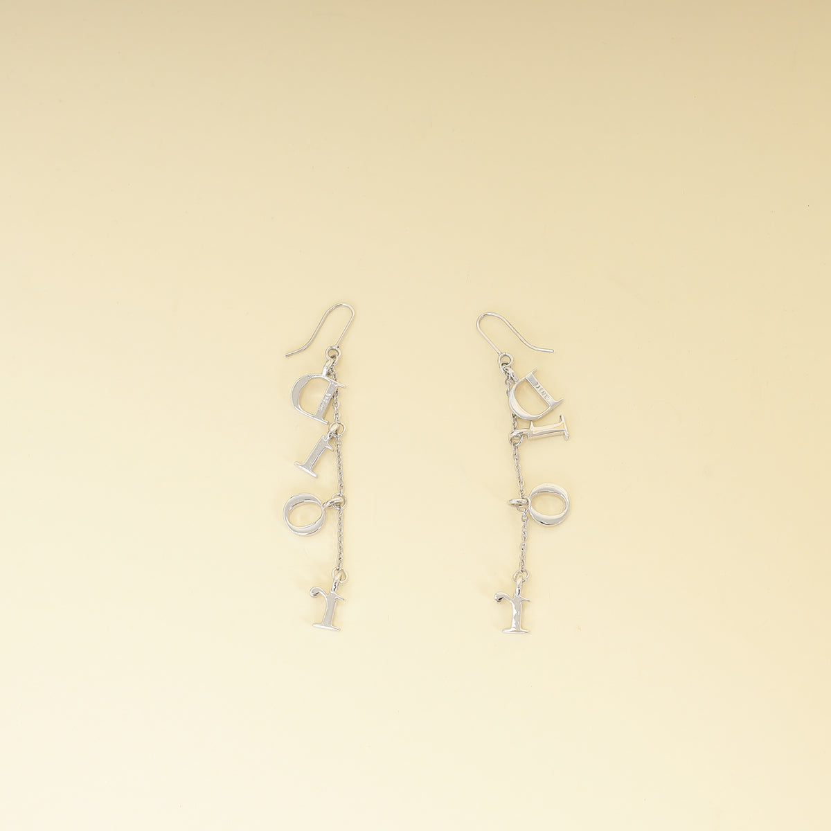 Christian Dior Silver Finish Crystal Logo Letters Dangle Drop Earrings-Christian Dior-THE CLOSET
