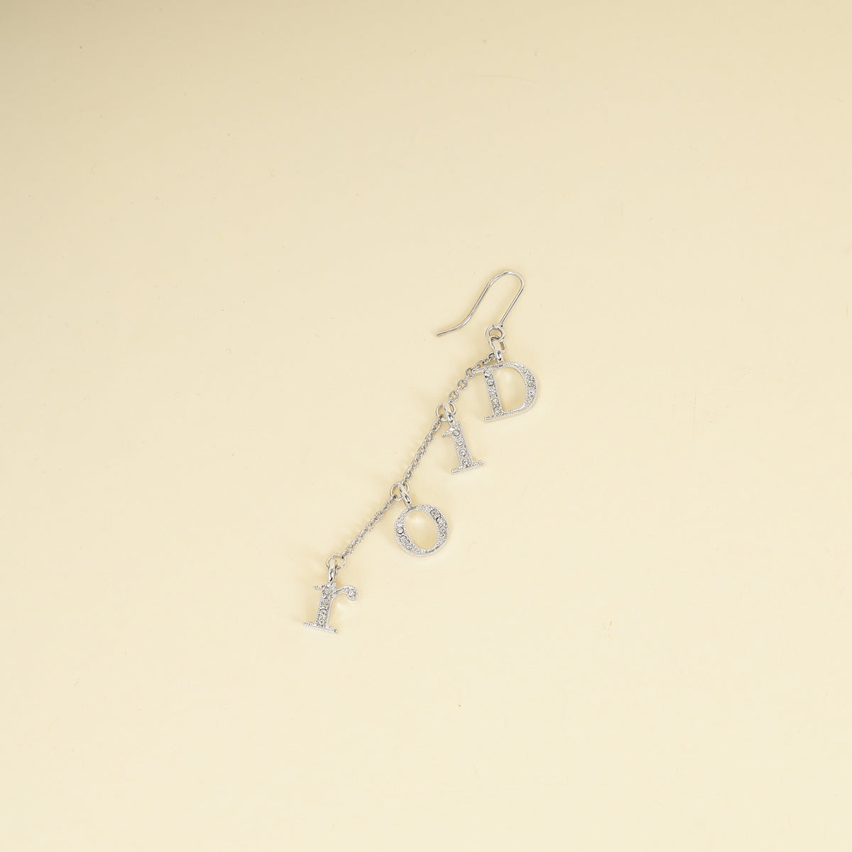 Christian Dior Silver Finish Crystal Logo Letters Dangle Drop Earrings-Christian Dior-THE CLOSET