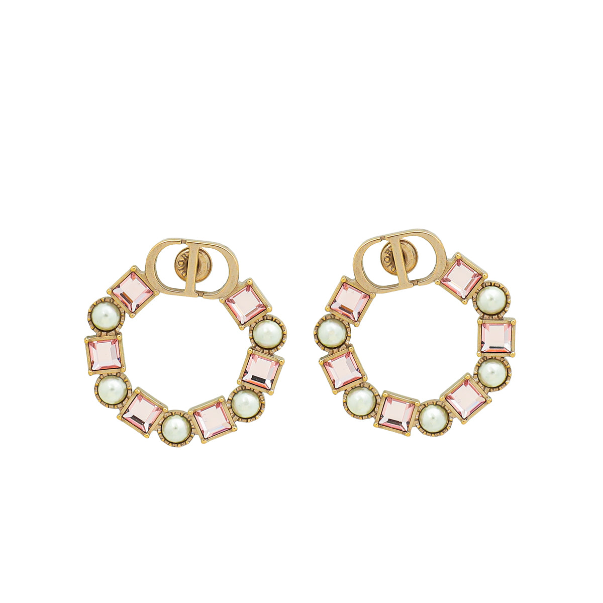 Christian Dior Bronze Petit CD Crystal Pearl Earrings-Christian Dior-THE CLOSET