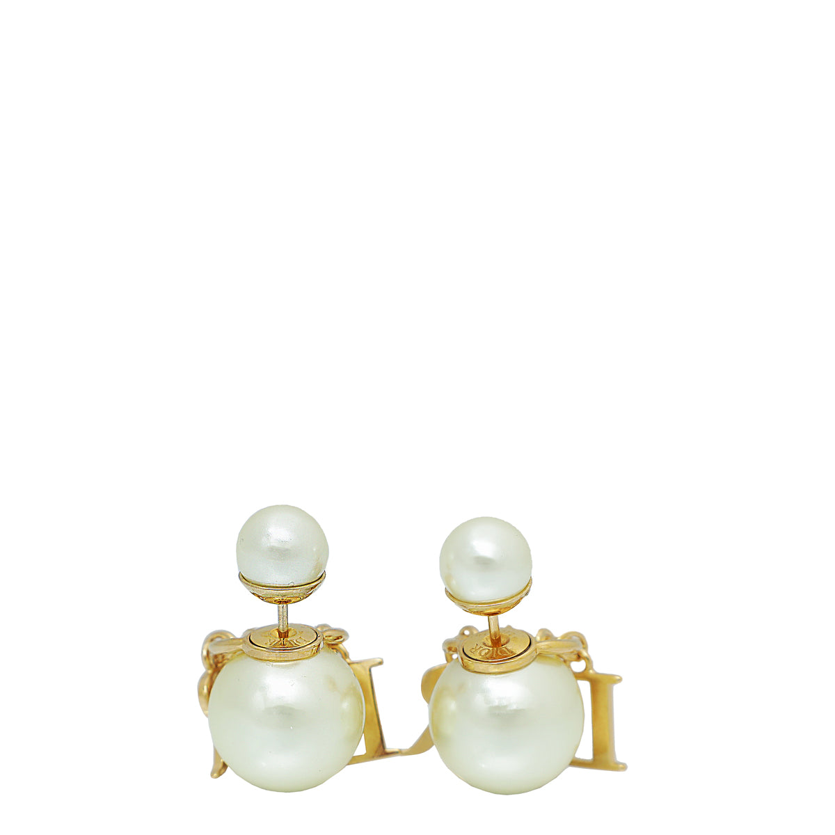 Christian Dior White Pearl Crystal Tribal Logo Charms Earrings
