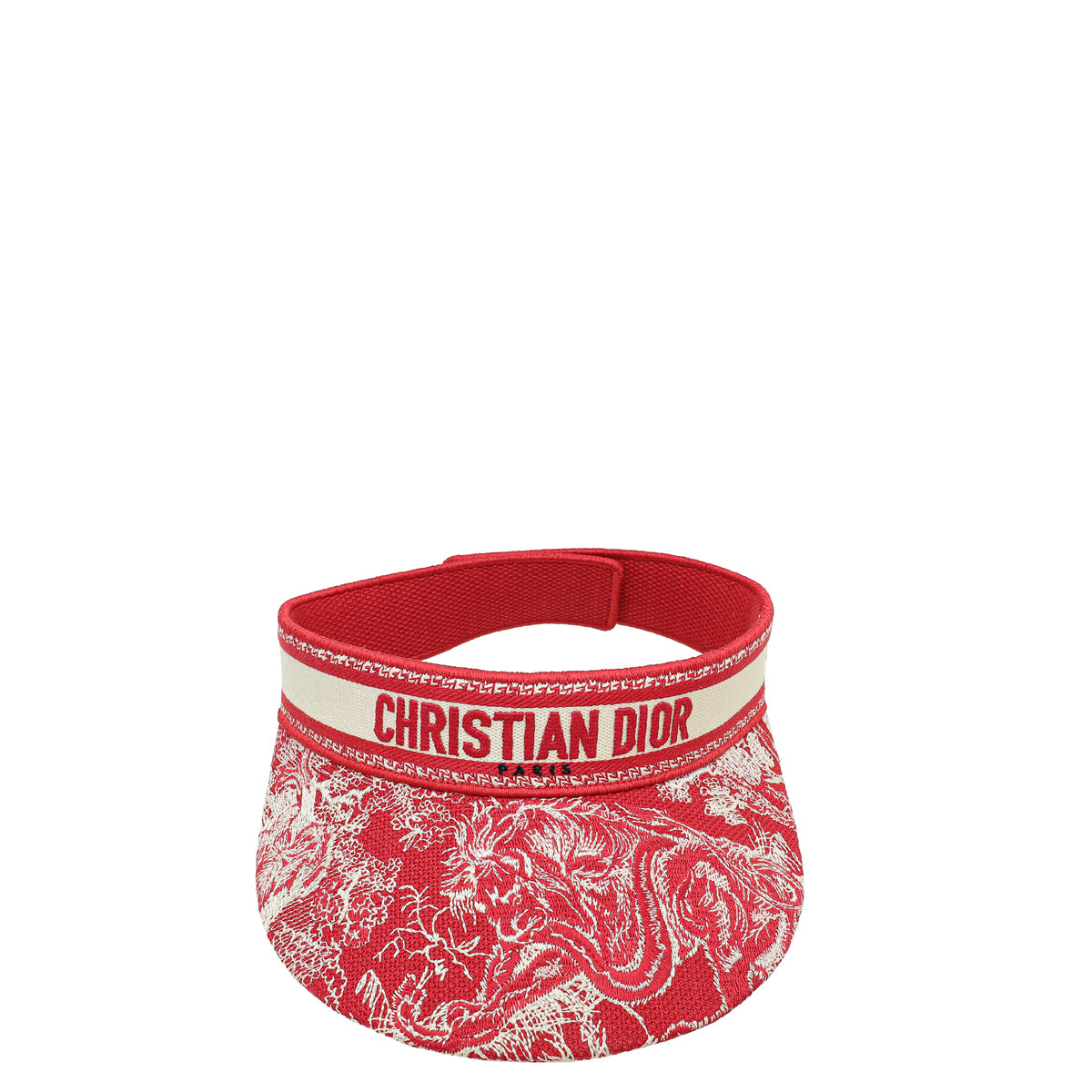 Christian Dior Red Toile De Jouy Embroidered Visor Hat