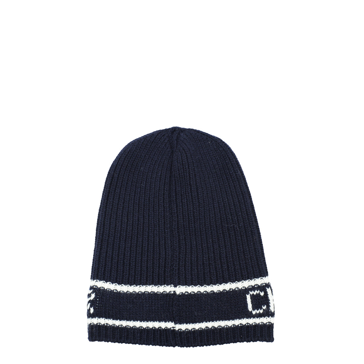 Christian Dior Navy Blue D-White Wool and Cashmere Knit Beanie-Christian Dior-THE CLOSET