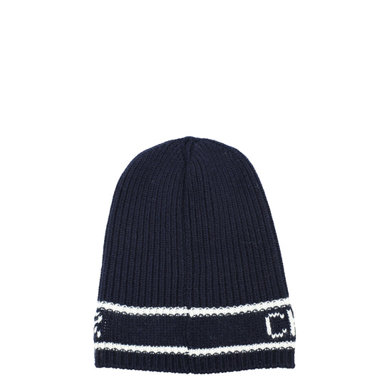 Christian Dior Navy Blue D-White Wool and Cashmere Knit Beanie