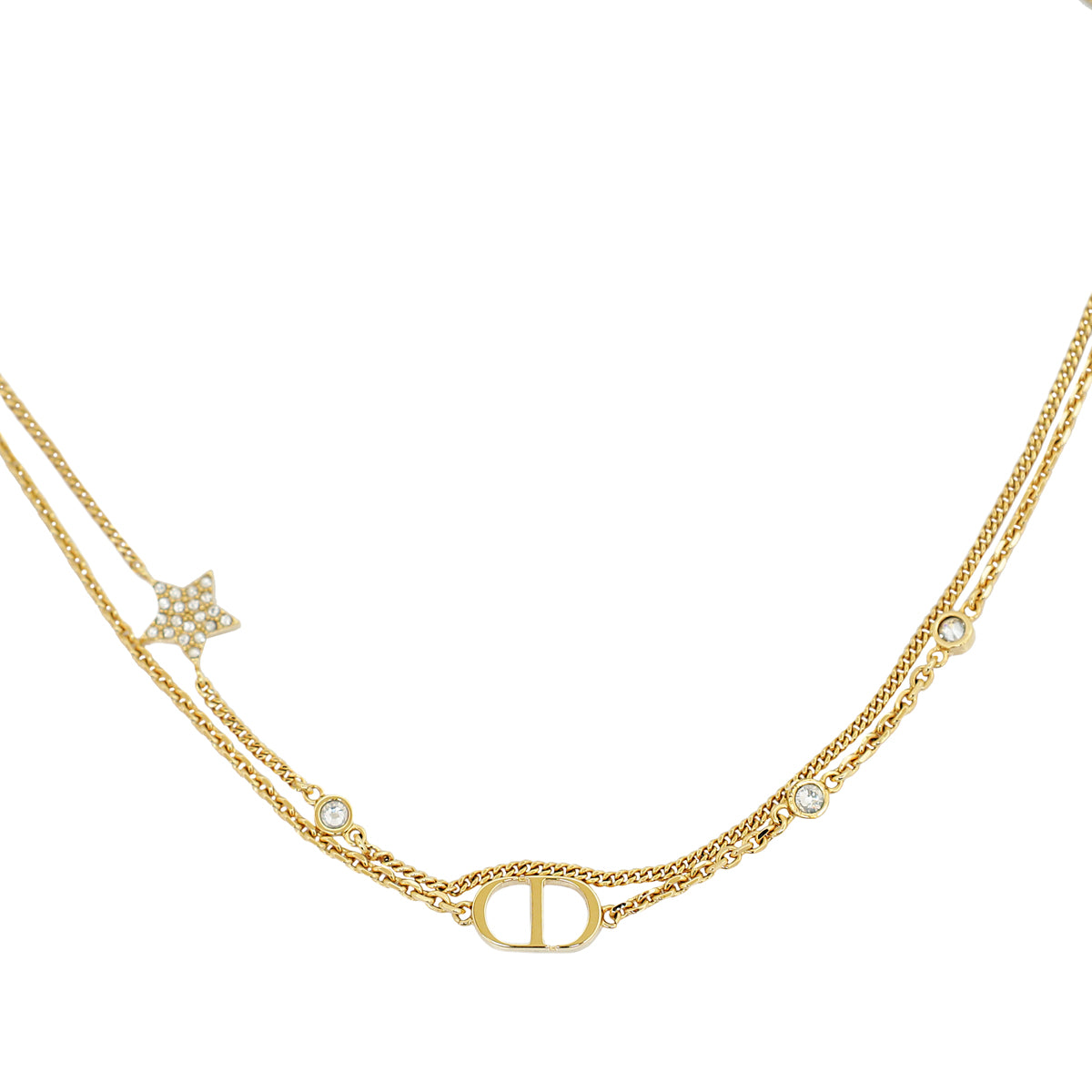 Christian Dior Gold Petit CD Crystal Double Necklace-Christian Dior-THE CLOSET